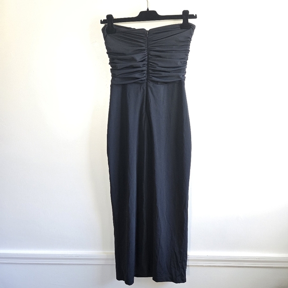 New Torn by Ronny Kobo Selena Strapless Cutout Rosette Bodycon Black Midi Dress - Picture 8 of 11